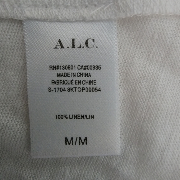 A.L.C. Linen Short Sleeve Top Size M White Lace Up Back Silver Grommets T-Shirt - Picture 9 of 10